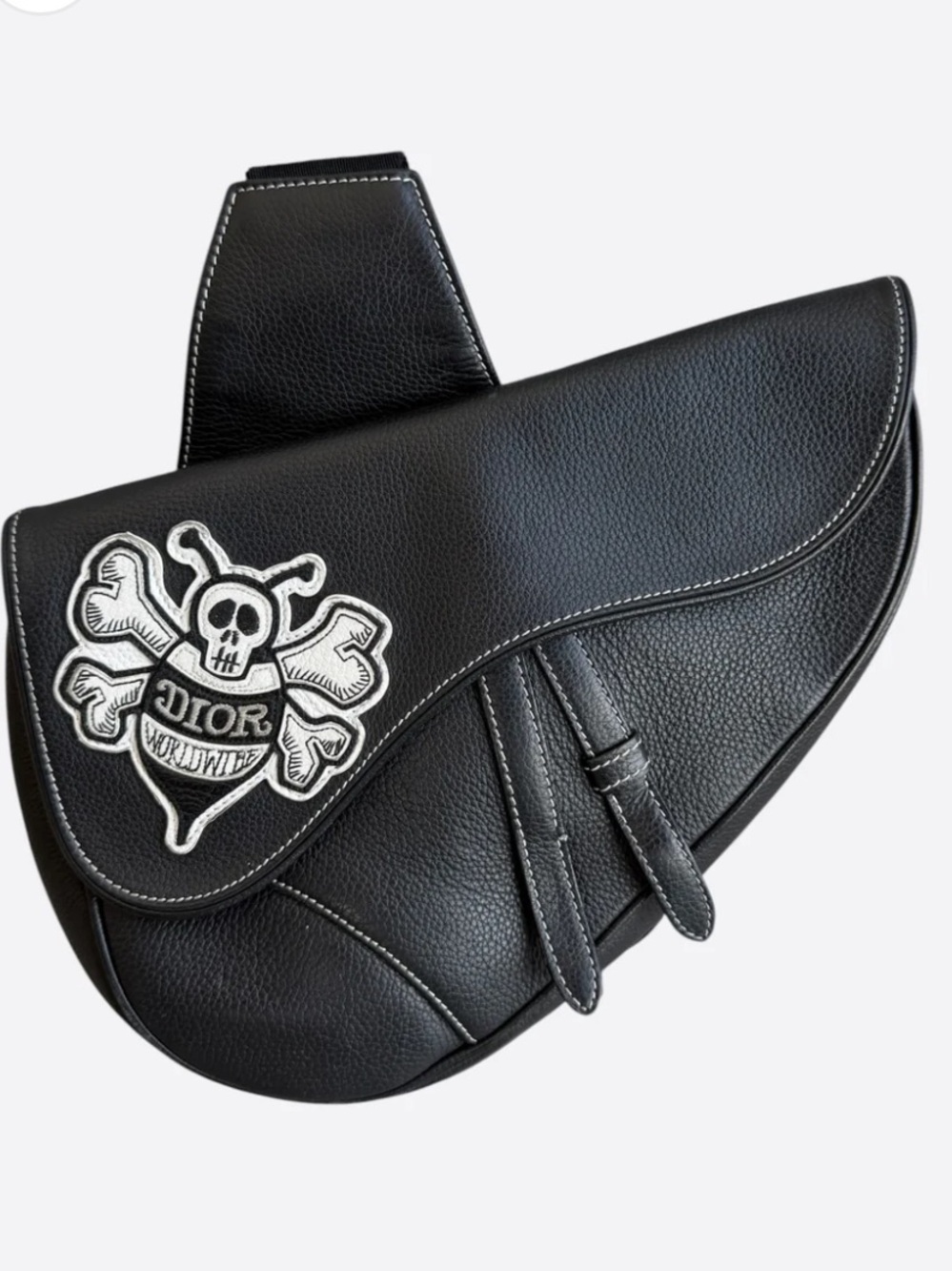 Dior x Shawn Stussy Black Bee Logo leather Saddle Bag
